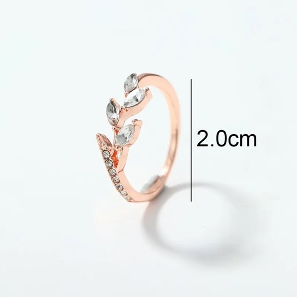 Rose Gold Cubic Zircon Leaf Ring Size 6 - Picture 6 of 6